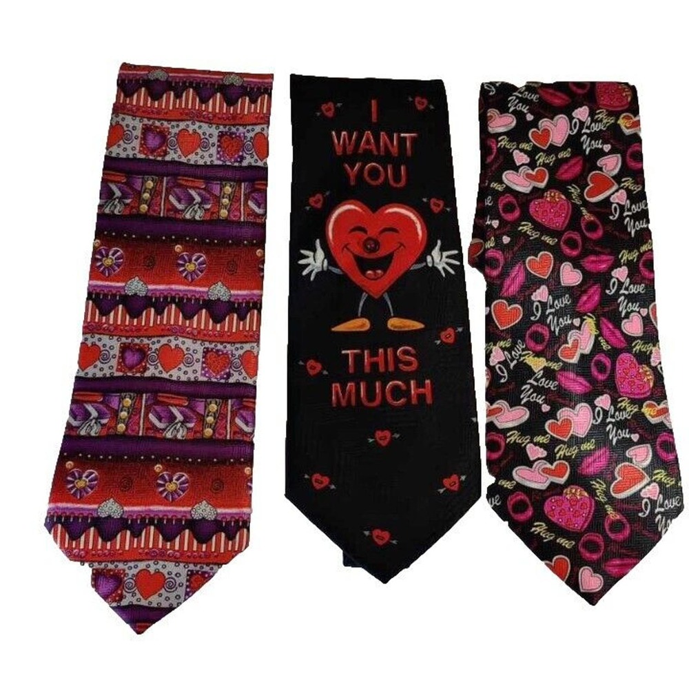 Lot of Three Love Mens Neck Ties Heart Love You Anniversary Gifts